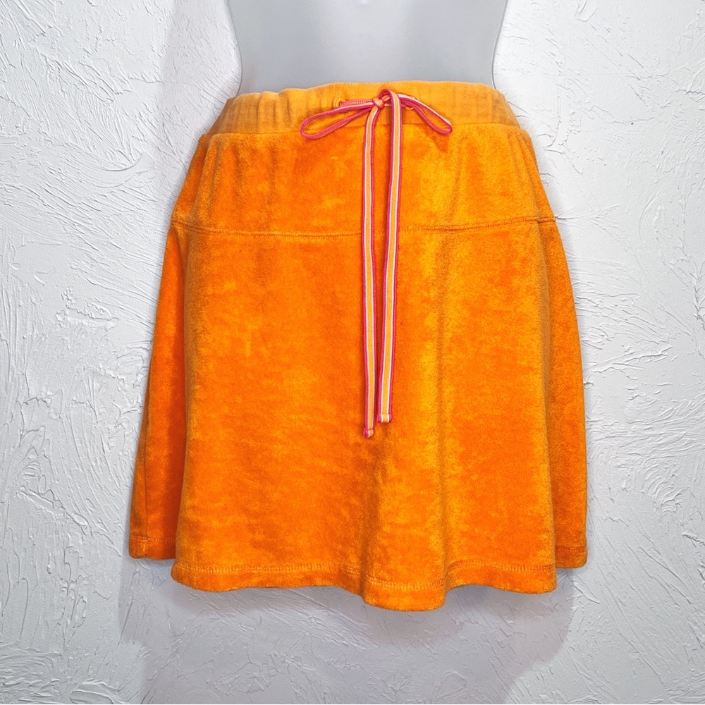 Orange Terry Retro Sporty Tennis Mini Skirt Beachy Pull On Womens L